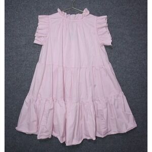 Monica Nera Luna Dress Women Small Pink Poplin Ruffle Mini Mock Neck SS EUC